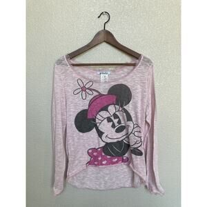 NWOT Disney Parks Minnie Mouse Sheer Sweater Sz LARGE pink Ruffle Light Weight